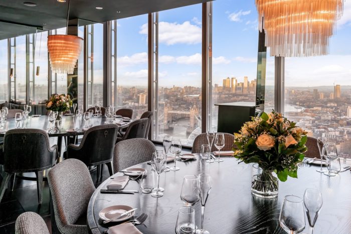 Private Rooms
Aqua Shard’s private dining rooms offer the most exceptional setting for any event and group dining. With seating for up to 30 guests across three round tables—or accommodating up to 60 guests for a standing reception—this space provides exceptional versatility. Enjoy breathtaking views of Tower Bridge, the Tower of London, and Canary Wharf as you dine. For more intimate occasions, our flexible layout can be elegantly partitioned with glass dividers to create a tailored ambiance that perfectly suits your needs.

ENQUIRE NOW
